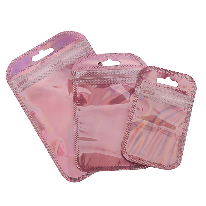 Available Semi-Transparent Flash Ziplock Bag Pink Laser Plastic Nail Makeup Tools Packaging Lock Pocket Item Picture