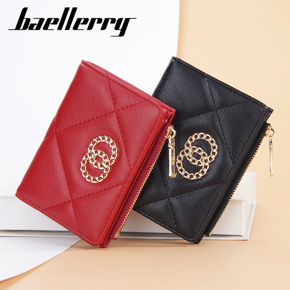 女士钱包短款Baellerry多卡位时尚拉链袋零钱包绗缝钱包女士 包包