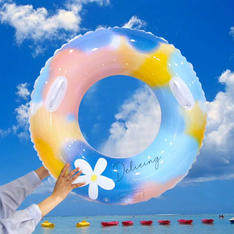 Net Red Watercolor Flower Swimming Ring Adult Pvc Thickened Swimming Ring Fashion Smudging Swimming Armpit Ring Manufacturers Wholesale Specification drawing