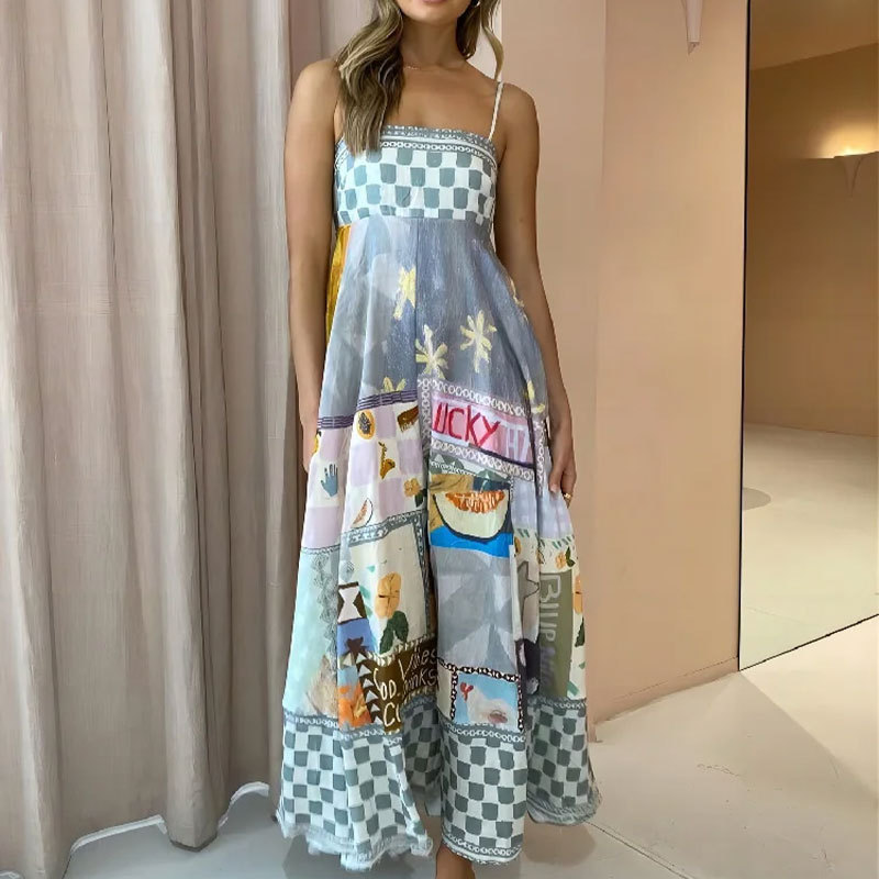 In the spring of 2025, AliExpress presents a new elegant and stylish high-waisted printed halter dress for European and American women's wear Specification image