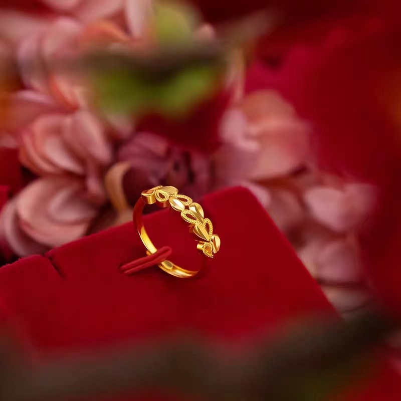 Wholesale imitation gold Vietnamese sand gold heart-shaped rings, open lady's brass gold-plated rings, two lives of happiness rings, high-end Application Scenario