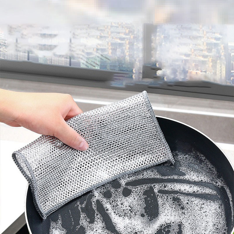 Kitchen stove dishwashing cloth, non-stick oil cleaning cloth, steel wire dishwashing cloth, multi-piece silver wire cleaning cloth, household sundries wholesale Application Scenario
