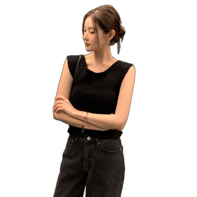 Korean chic summer round-neck versatile backless strap design slim and slimming sleeveless knitted vest for women Item Picture