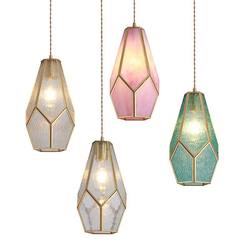 A small crystal single-head pendant lamp for the bedside in a Nordic bedroom, a postmodern minimalist dining bar counter, a popular light luxury all-copper pendant lamp Application Scenario