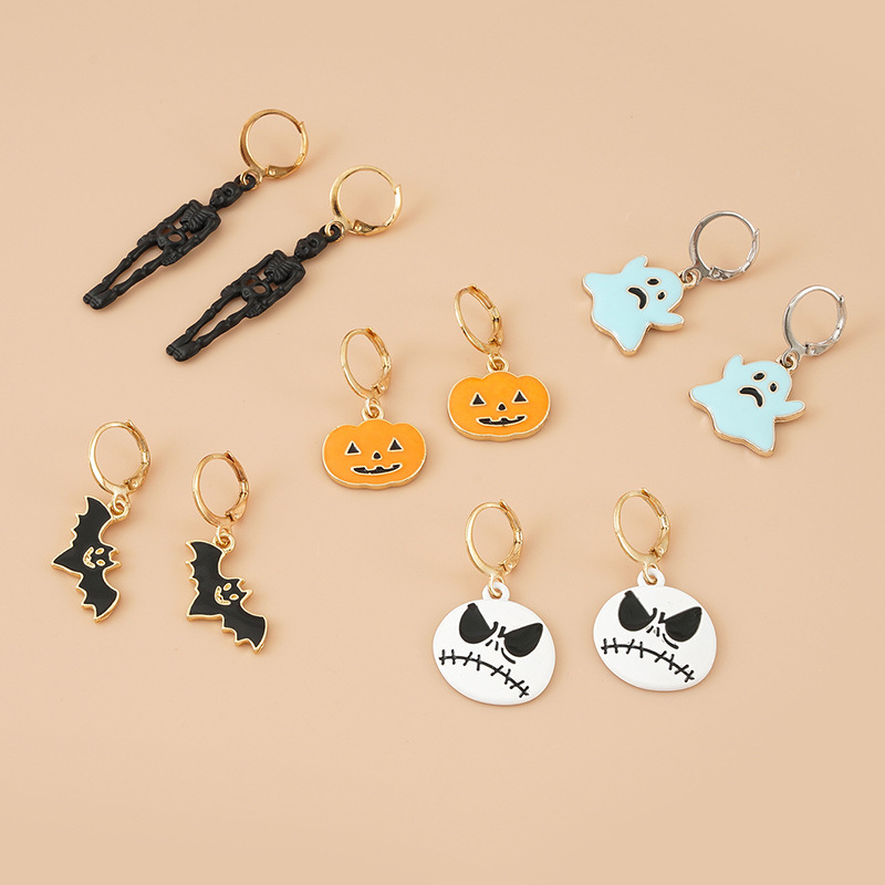 Halloween Pendant Ghostface Ghost Head Skull Skull Human Pumpkin Face Black Bat Dark Set Earrings Specification drawing