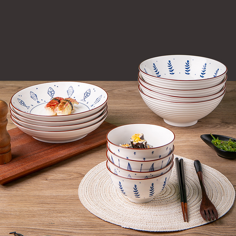 日式碗碟套装家用米饭碗陶瓷汤面碗泡面吃饭碗一人食碗盘碗碟餐具详情图1
