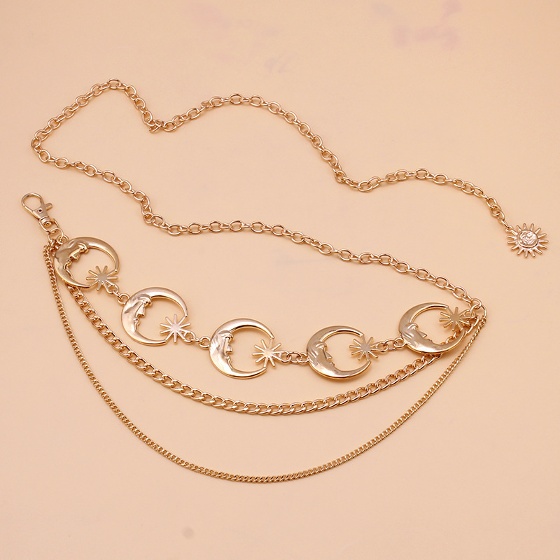 Female metal sunflower waist belt, body chain, cross-border adjustable dress from Europe and America, waist decoration, pearl waist chain pic 10