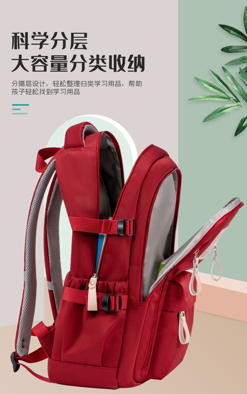 芝麻宝贝2024新款纯色男女中小学生双肩包大容量背包可印logo详情12