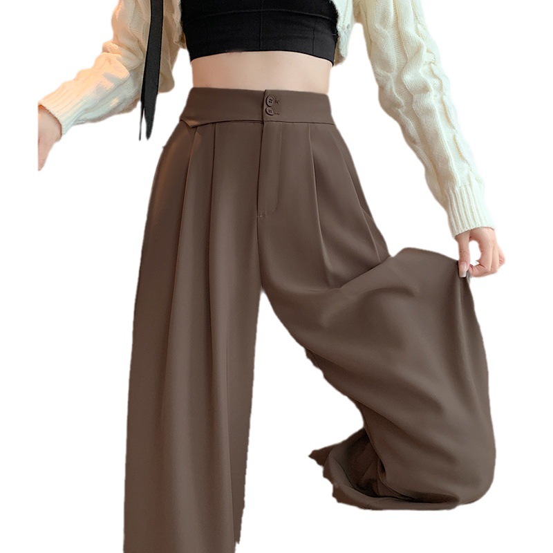 Brown Narrow Version Of Wide Leg Pants Women Spring And Autumn High Waist Vertical Casual Pants 2023 New Small Suit Pants Item Picture