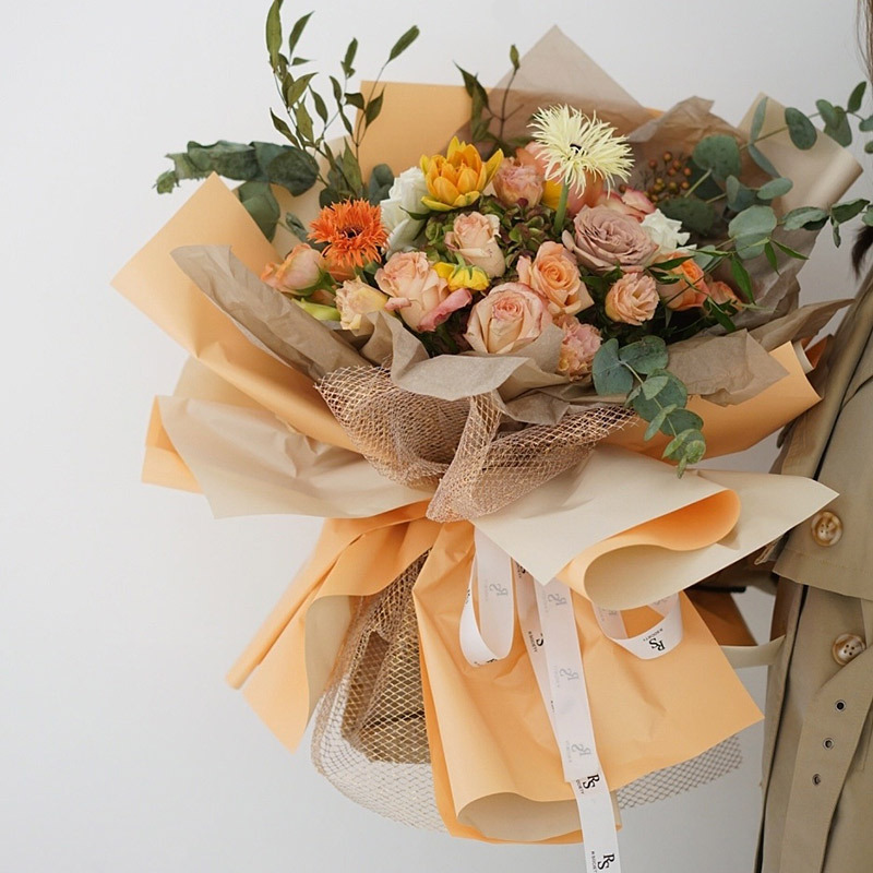 鲜花包装纸批发ins双色加厚防水欧雅纸包装纸花束高级感diy包花紙细节图