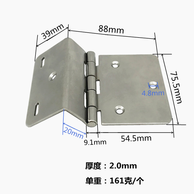 Foshan switch cabinet wooden door thickened hinge, stainless steel 201 bent hinge, 3-inch bent hinge, three-fold hinge