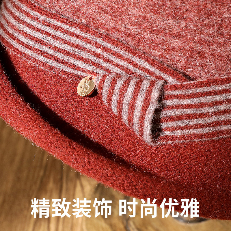 Autumn And Winter Knitted Wool Basin Hat With Rolled Edge Against Color Striped Women's Retro Casual Warm Top Hat Elegant Fisherman's Hat Specification drawing