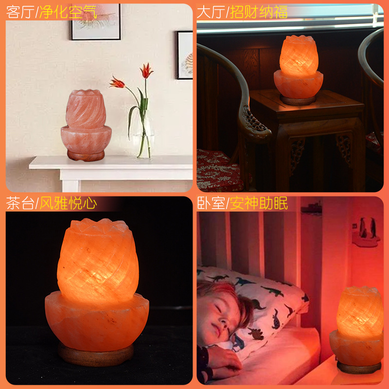 Himalayan Crystal Salt Lamp Carving Salt Lamp Lotus Creative Rose Salt Lamp Pakistan Factory Direct Sales Application Scenario