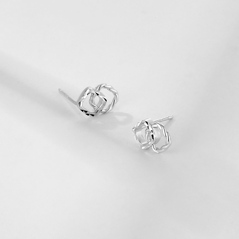 Explosive Supply Cross-Border Generation Ring Interlocking Silver Needle Earrings S925 Sterling Silver Studs Women's Earrings Manufacturers Wholesale Specification drawing