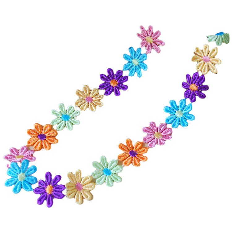 Factory direct sales of water-soluble lace in stock, 8-petal lace, colorful flower embroidery lace, headwear and decals wholesale Item Picture