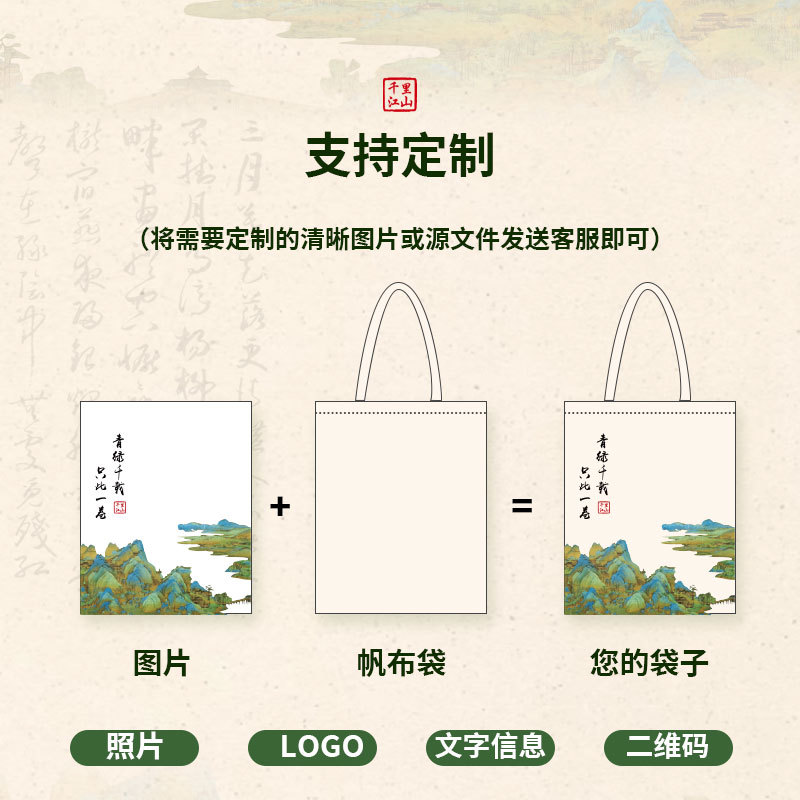 Customized national trend canvas bags, gift bags, calligraphy Chinese-style handbags, wholesale factory canvas bags in stock details Picture