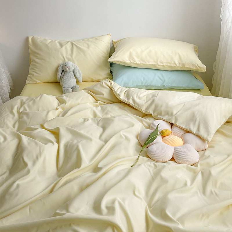 [治愈系]  奶油双拼纯色水洗棉四件套纯棉床单被子床上用品三件套详情图4
