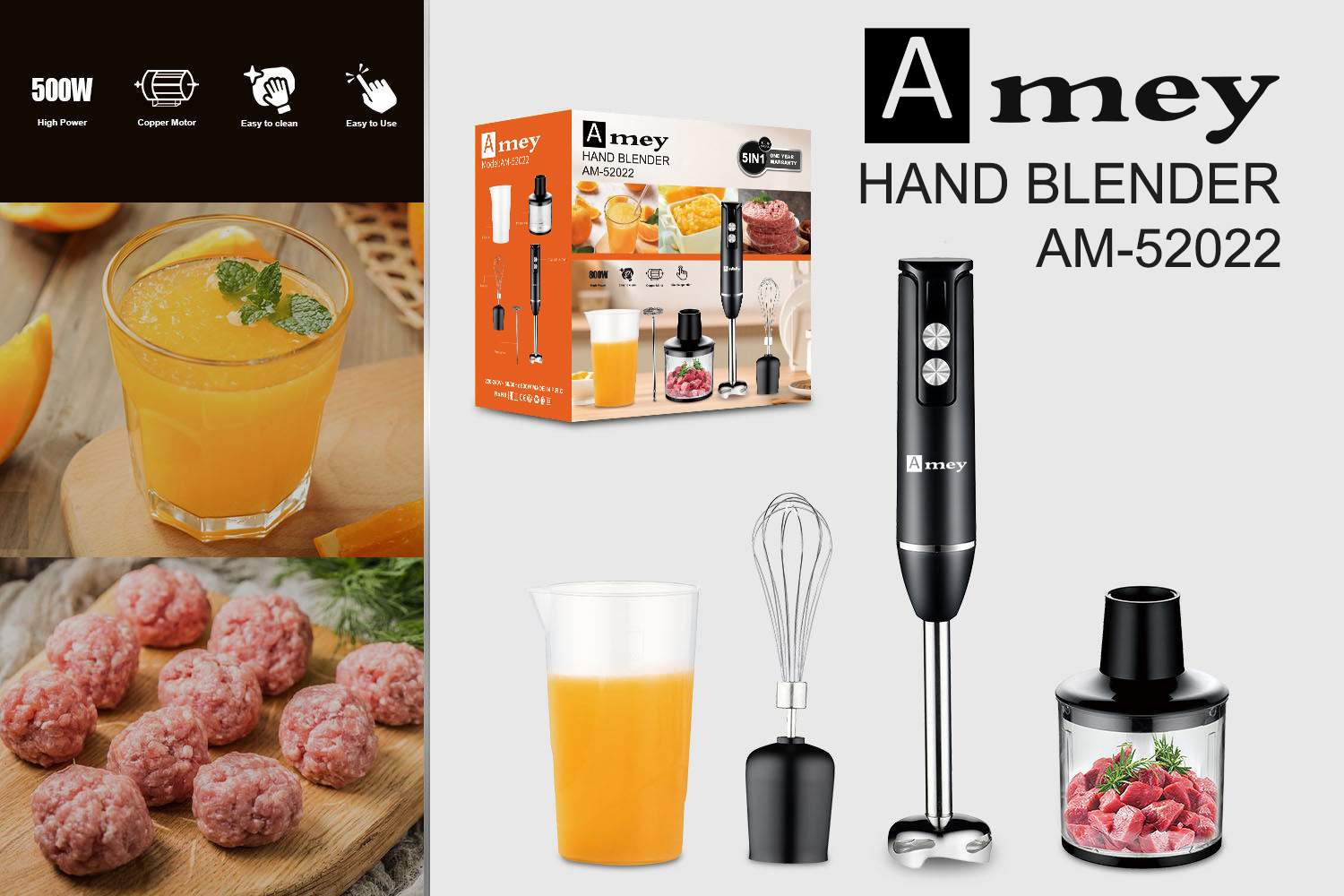 Amey52022 Multi-Functional Meat Grinder 4-In-1, Hand Blender Blender Specification drawing