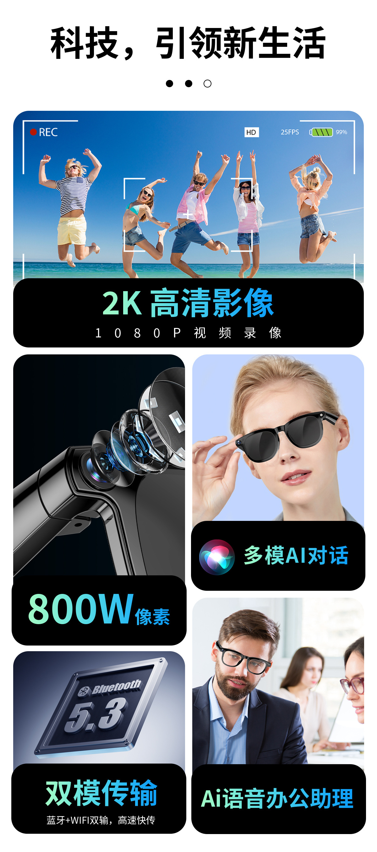 Cross-border ai smart glasses with 8-megapixel high-definition photo and video recording, and all-object recognition AI smart glasses with a camera pic 6