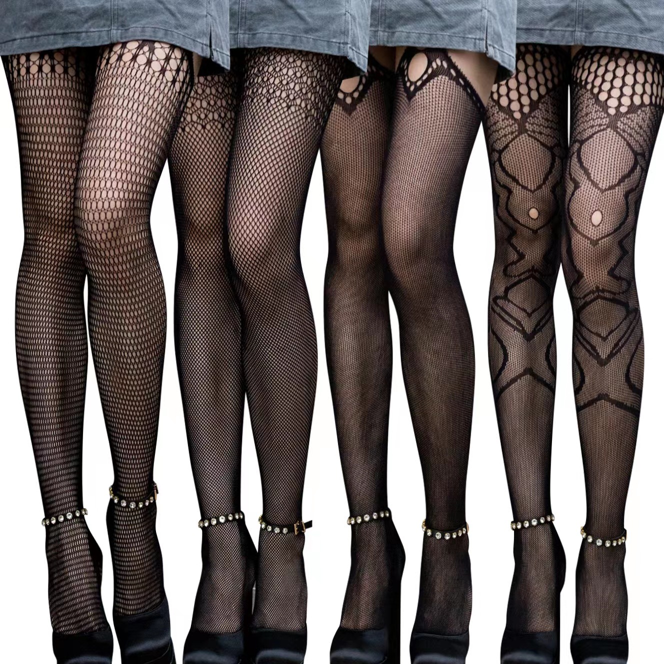 大码渔网袜女胖mm200斤夏季超薄性感丝袜防勾丝黑色网眼连裤网袜