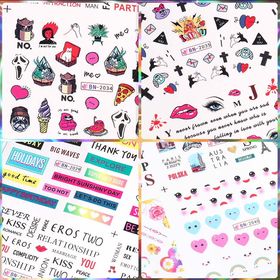 New cross-border nail sticker ins heart-shaped red lip English letter series European and American Valentine water-saving nail stickers Application Scenario