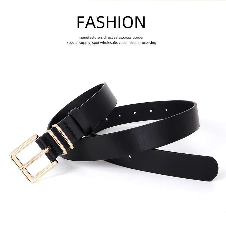 亚马逊跨境简约女士腰带装饰牛仔裤裙子高级感金色针扣双圈皮带女详情12