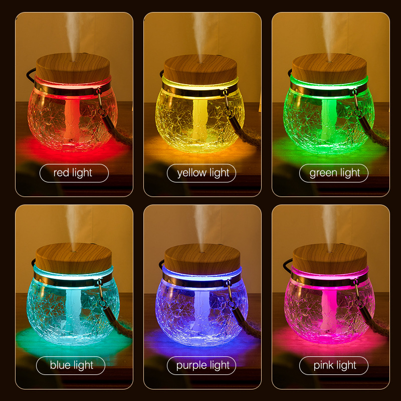 New glass humidifier usb household fog quantity desktop mini water perfume seven-color night light humidifier Item Picture