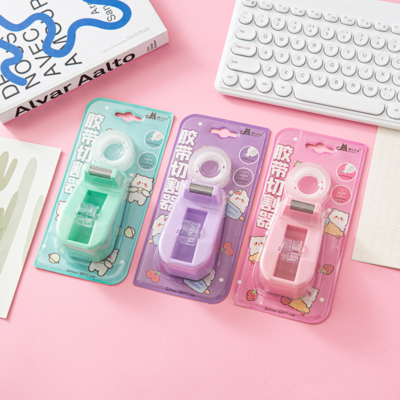 Macaron Color Trumpet Tape holder Clear Tape Set Desktop desktop manual tear tape cutter combination full figure