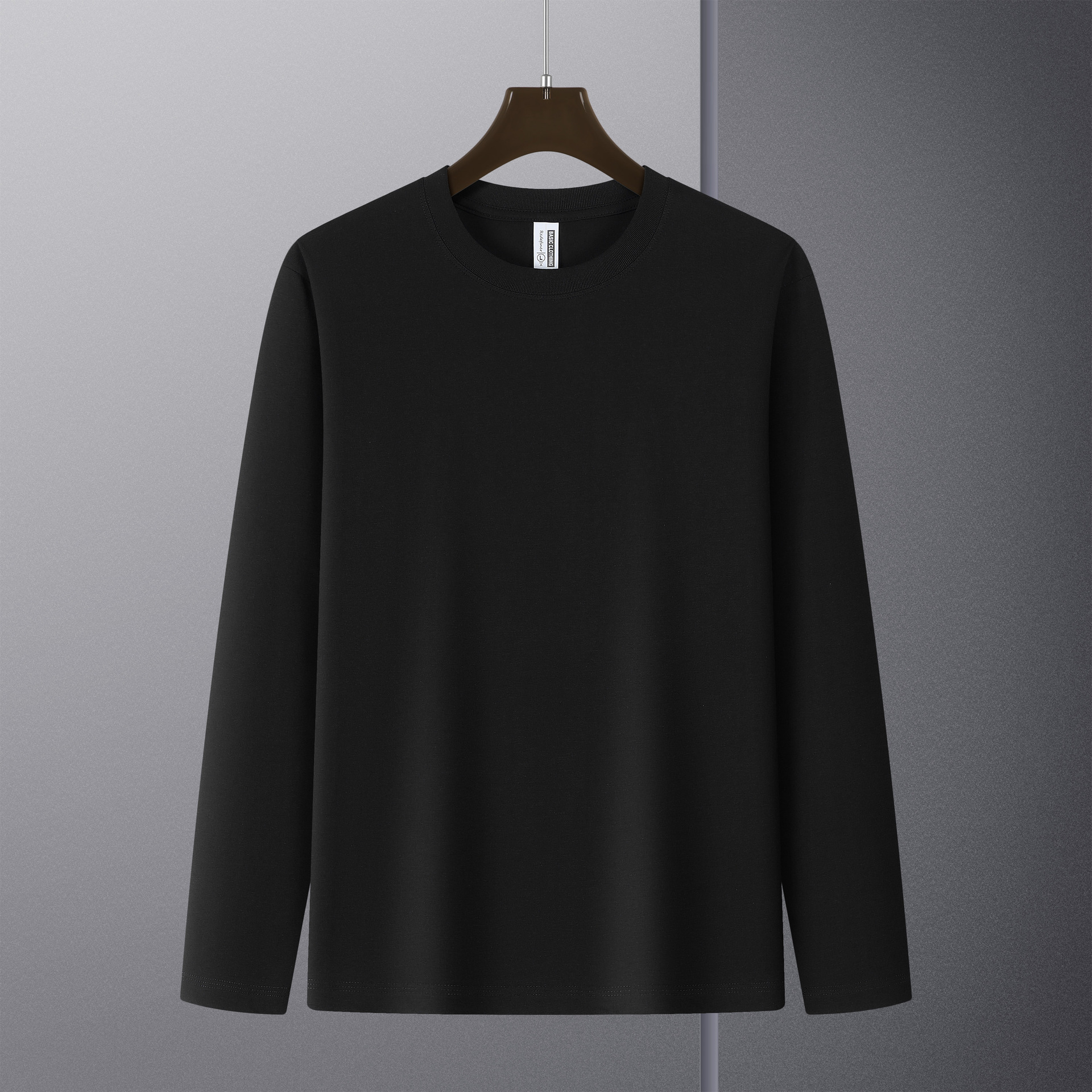 32-piece Xinjiang cotton 240g heavyweight T-shirt for men's autumn and winter collection, solid color round-neck long-sleeved sweatshirt wholesale, two-piece T-shirt details Picture