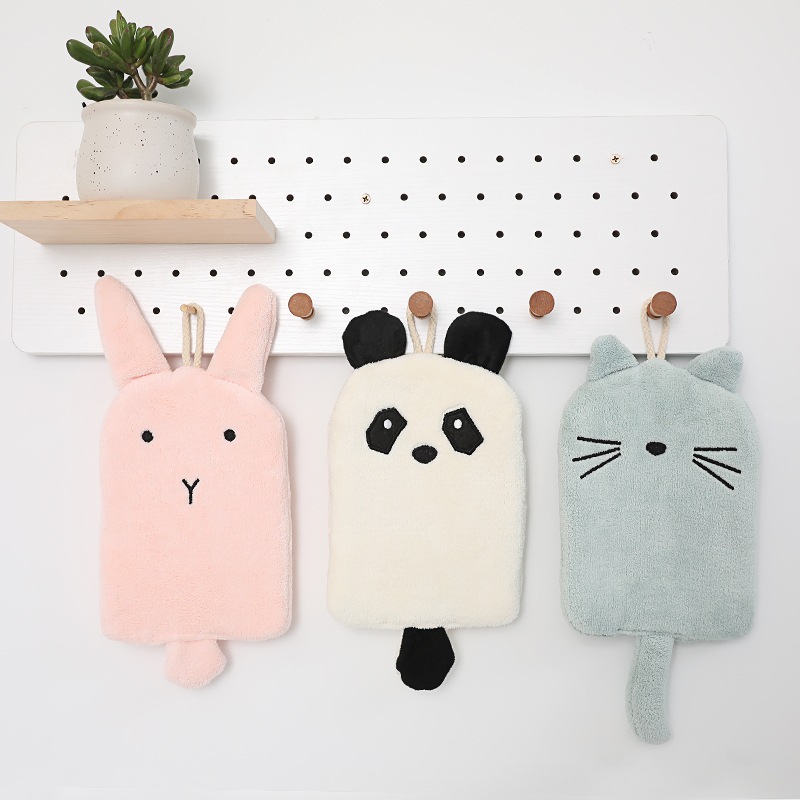 Hanging Cartoon Thickened Animal Hand Towel Baby Rabbit Children's Coral Velvet Dish Cloth Absorbent Quick Dry Hand Towel Specification drawing