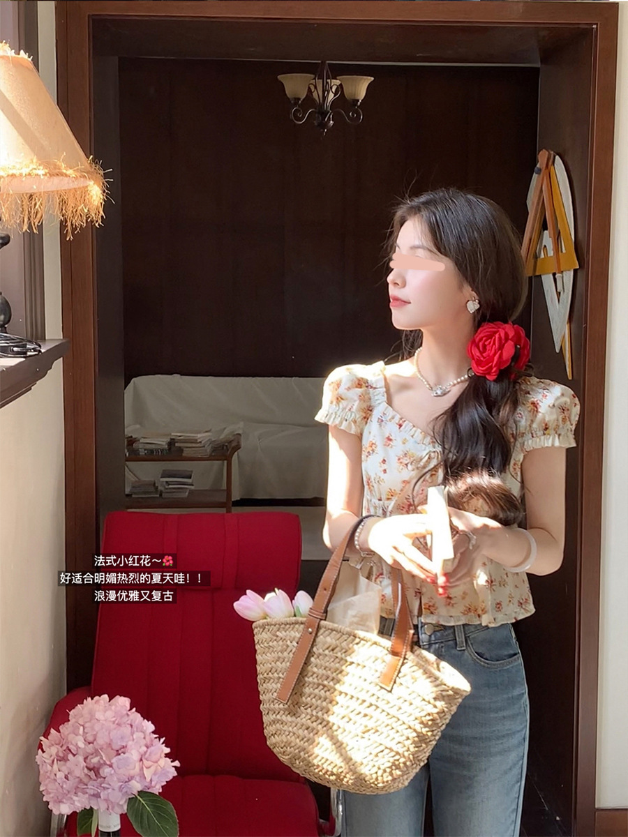 Suomeng Rose Lover French Gentle and Elegant Dress, long dress for women's summer/Playful, sweet and beautiful little shirt Item Picture