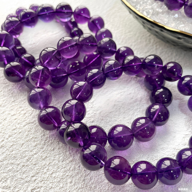 实物图特级帝王紫透体天然紫水晶手串乌拉圭冰种紫水晶手链少女款图