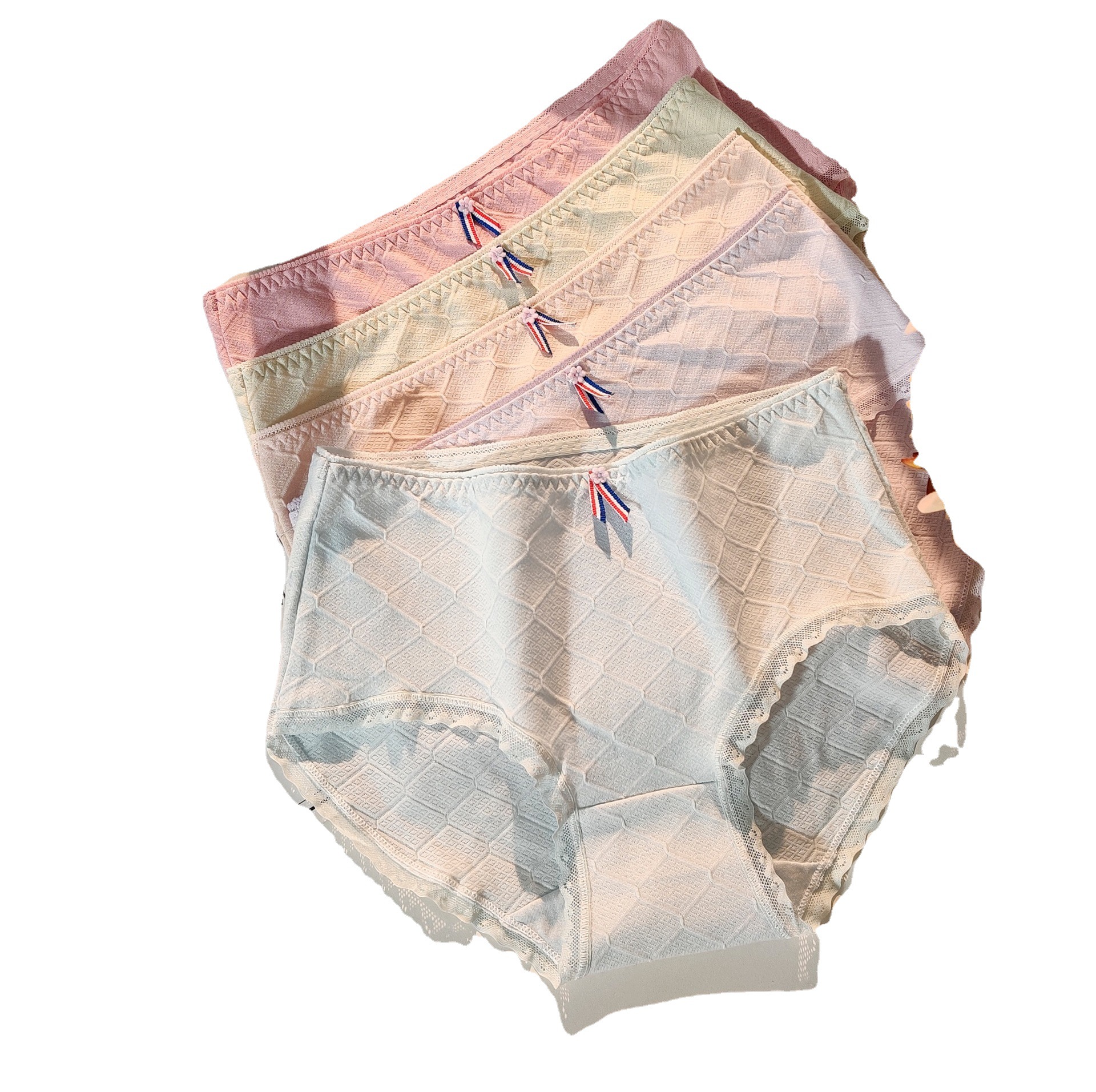 New student simple mid waist mesh cotton girl pure color bowknot women's briefs wholesale Item Picture