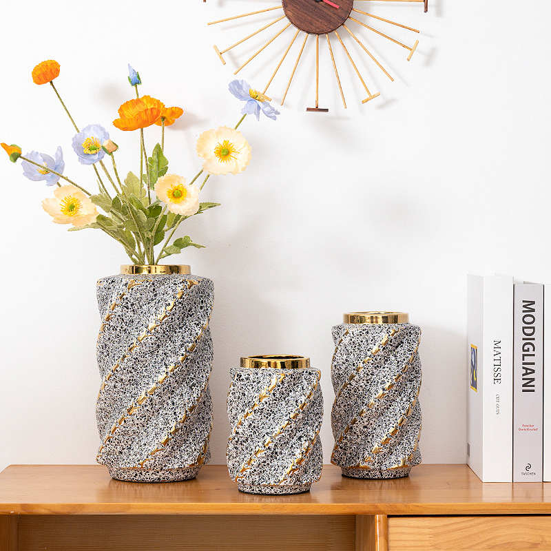 2024 New Ins Wind High Appearance Level Ceramic Vase Decoration Niche Electroplating Nordic Vase Home Living Room Decoration Flower Arranger Vase Simulation Flower Belt Vase Ceramic Vase Vase Wholesale details Picture