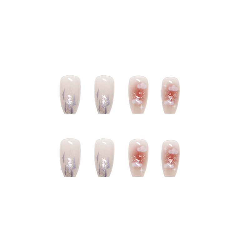 Wearable nail stickers, ballet nails, ice-transparent, shiny cloud nail plates, artificial nails, detachable finished nail Item Picture