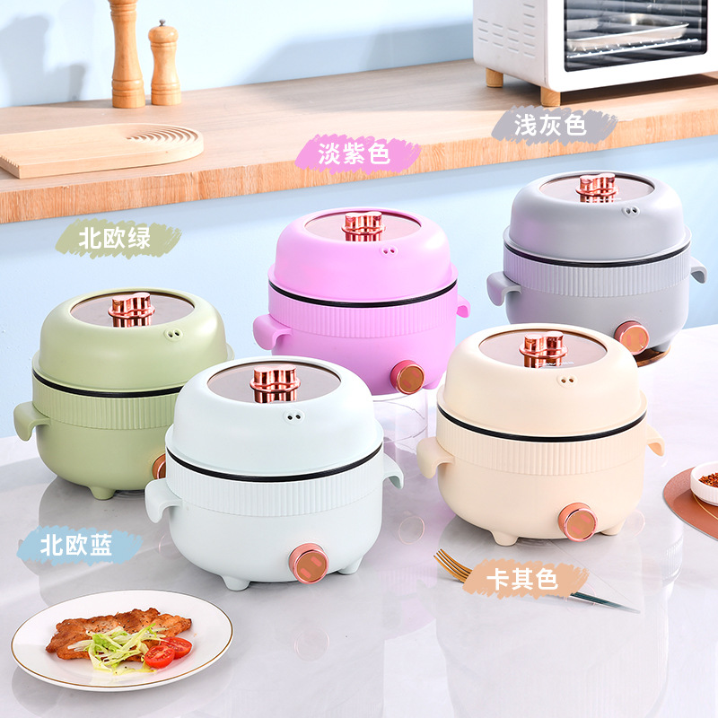 A 22cm height-increased design household multi-functional electric cooking pot, a one-piece pot for frying, boiling, steaming and frying in the dormitory, an electric hot pot and an electric wok details Picture