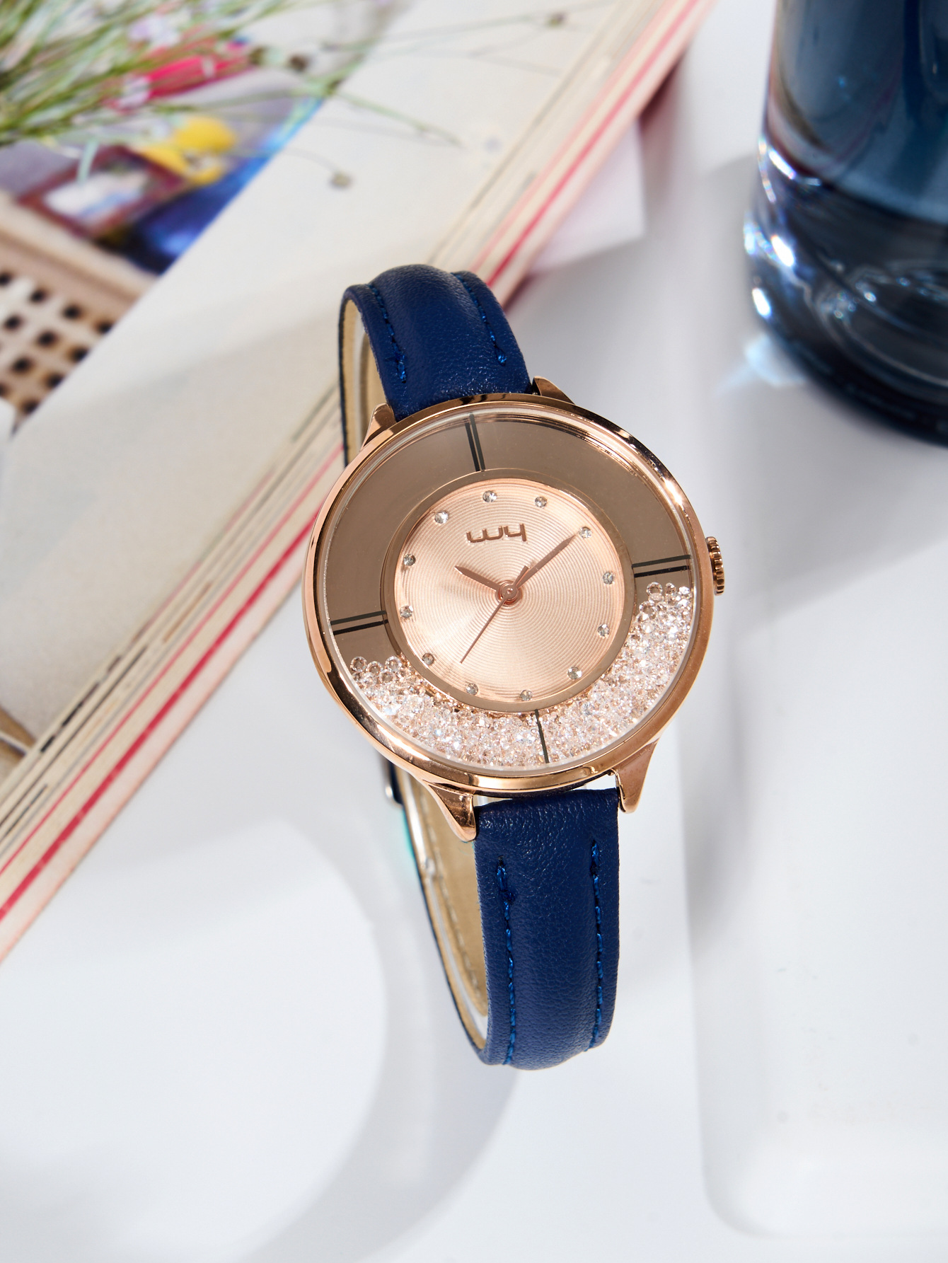 源头实力厂家夏季时尚手表镶钻流沙表盘走珠双表面韩版女学生手表详情2