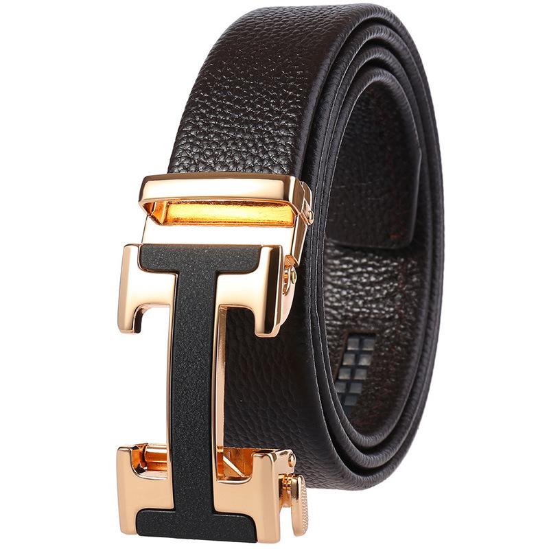 Leather Belt Male Leather Cowhide Automatic Buckle Belt Letter Manufacturers Directly For Wholesale Item Picture
