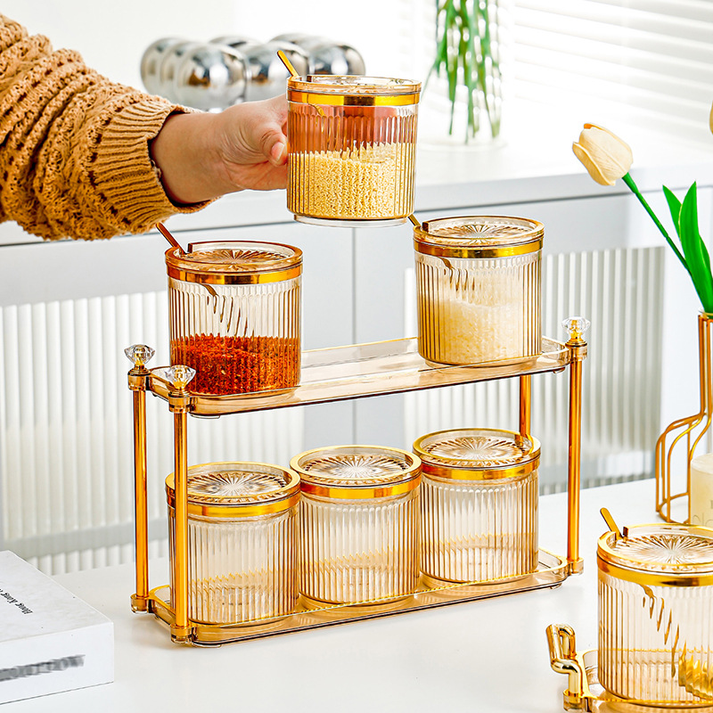 Seasoning Box Household Kitchen Salt Seasoning Jar Storage Box Combination Of Light Luxury High-Grade Msg Seasoning Tank Specification drawing