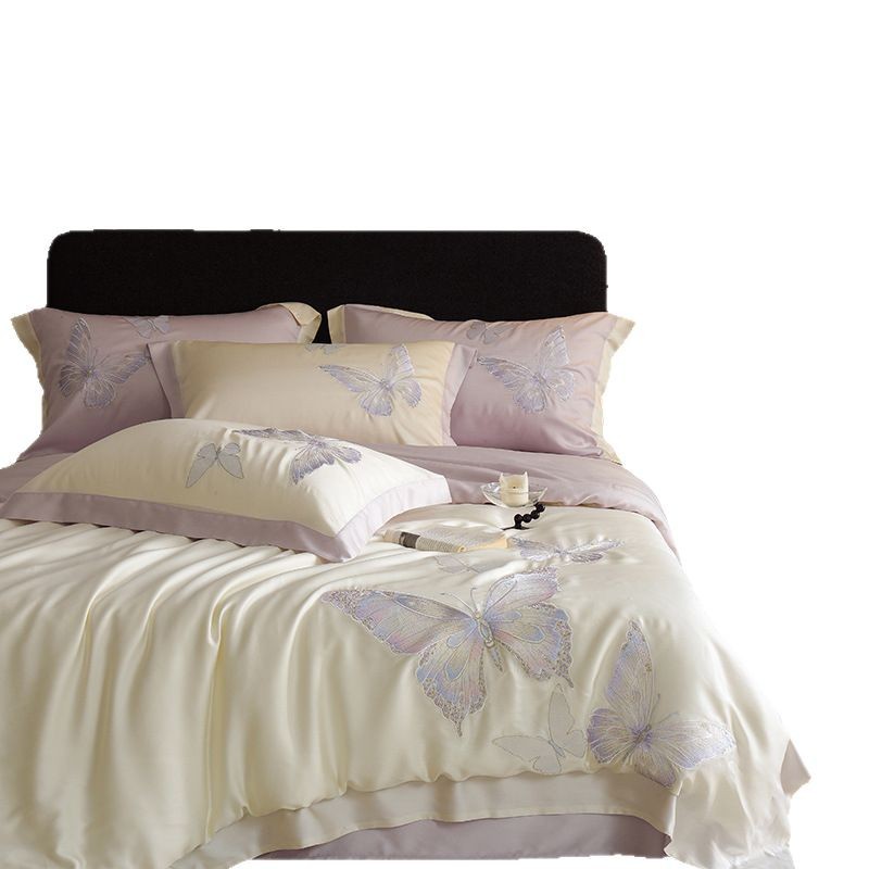 Class A light luxury high-end imported 100 Lensing Tencel embroidery four-piece set summer ice silk bed sheets, duvet covers and bedding Item Picture