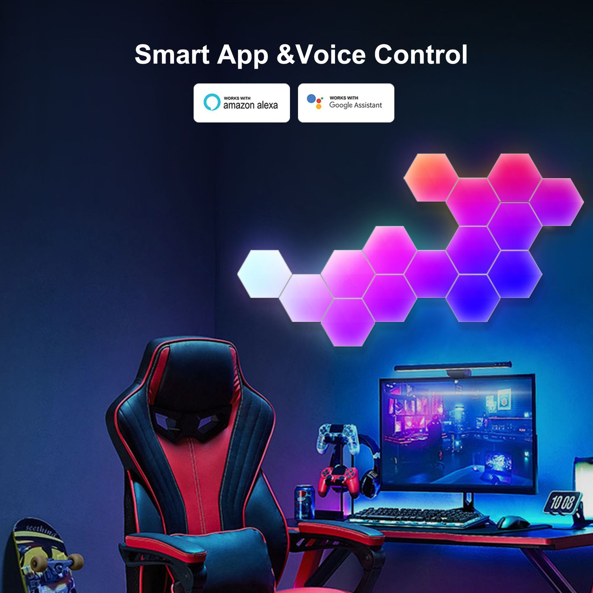 E-sports atmosphere light, smart odd light board background wall, quantum light, voice-controlled sensing, APP remote control, honeycomb bedroom wall lamp Item Picture