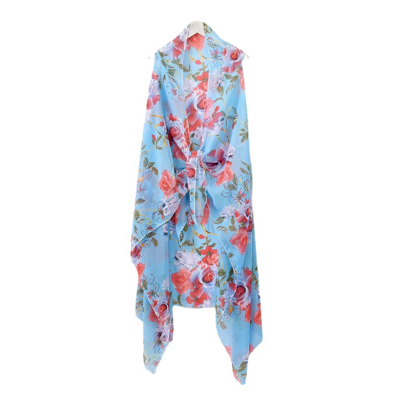 Crossover thin chiffon big red flower chaleco chal toalla de playa impresa ciclismo thin sunproof bufanda al por mayor Specification image