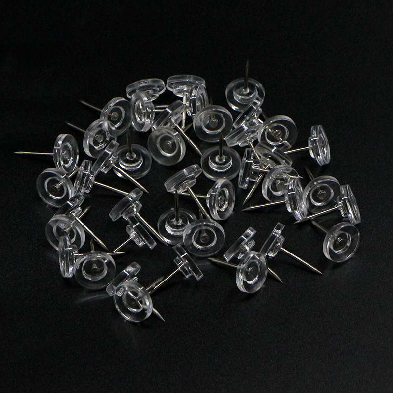 Wholesale transparent white and black round flat-head thumbtacks, household fixed I-shaped nails, office cultural wall decorative nails Specification image