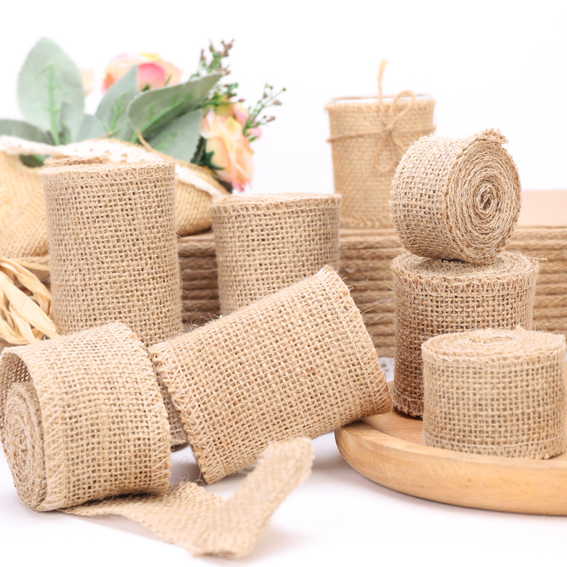 Factory direct sales DIY handmade Christmas and wedding craft lace linen roll, original color linen webbing, 5m long