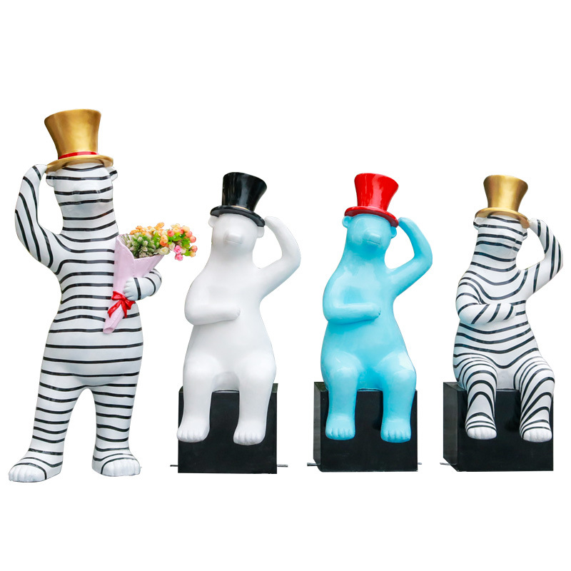 Frp Cartoon Polite Bear Sculpture Sales Office Hotel Lobby Mei Chen Large Floor Animal Decoration Item Picture