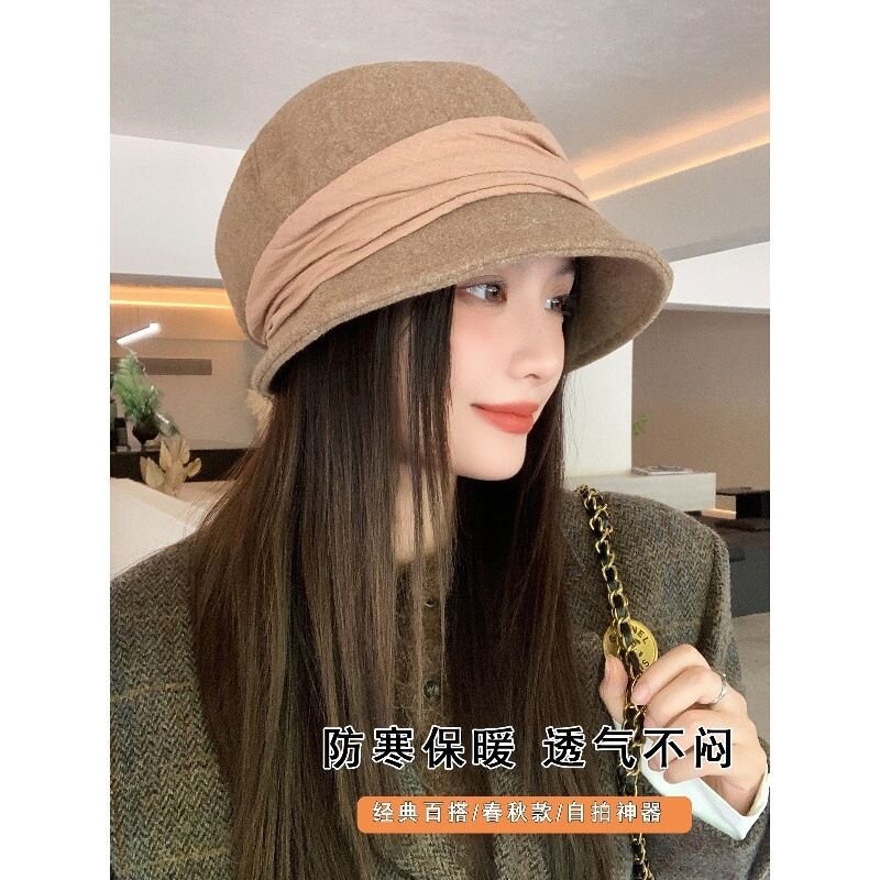 2025春秋季新款毛呢渔夫帽子女宽檐显脸小气质优雅绑带盆帽水桶帽详情2