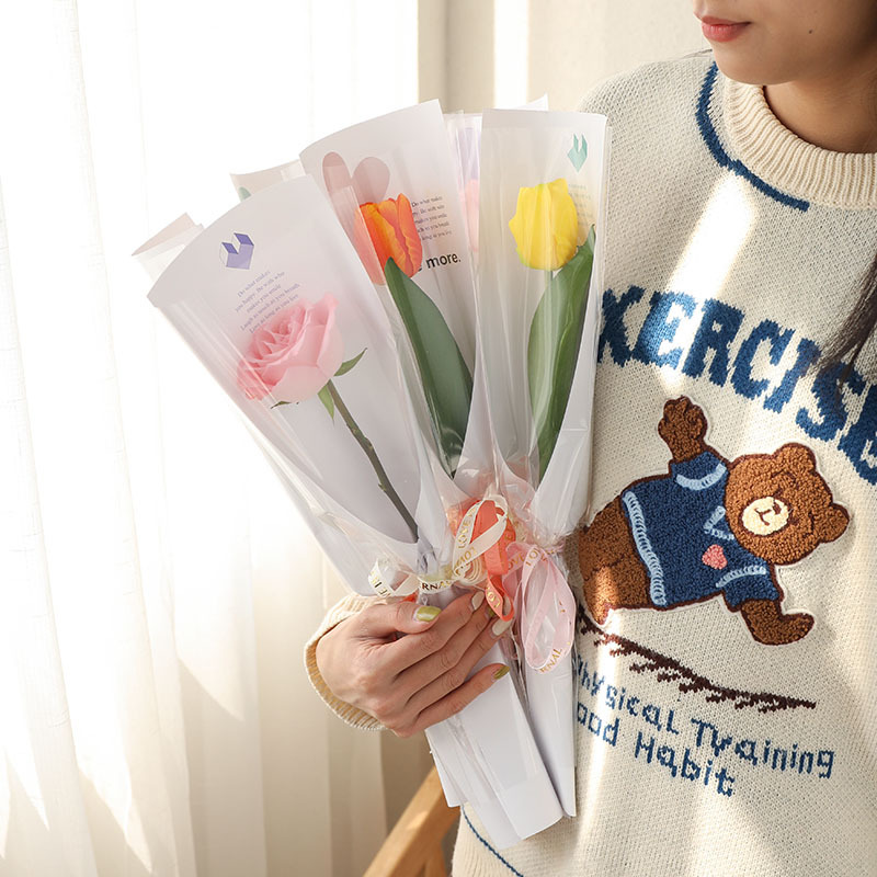 Small fresh transparent thickened opp Goddess Festival single bag small flower bouquet waterproof packaging Lily of the valley single bag wholesale Specification drawing