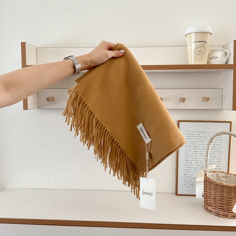 纯色280克秋冬女新款仿羊绒围巾歌润思单色加厚保暖流苏披肩外贸