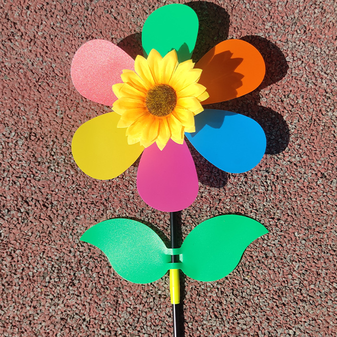 New single-layer six-color sunflower windmill pvc leafed sunflower children's traditional toy wholesale factory direct sales details Picture