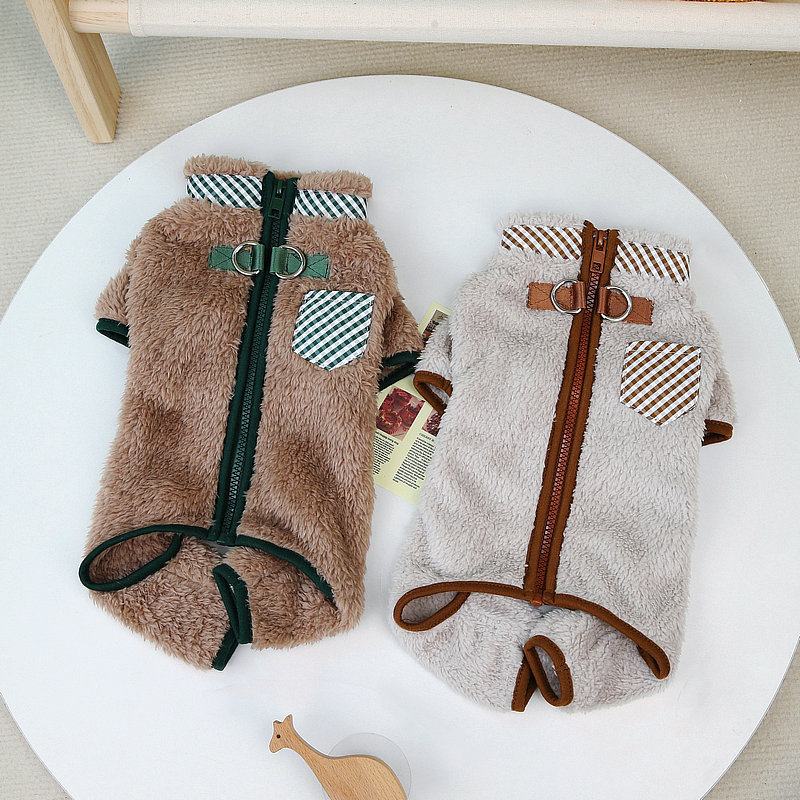 Wholesale of pet clothing, dog clothes, double D-ring four-legged fleece jackets for autumn and winter, small and medium-sized dog love clothes details Picture